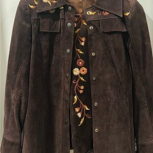Vintage 70s Illah Embroidered Brown Leather Jacket and Pants (2 piece set)